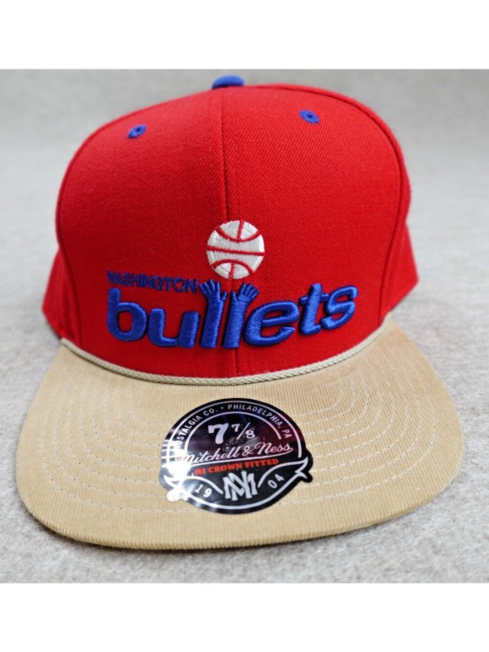 Washington Bullets Hat Red 7 7/8 Embroidered Mitchell & Ness Corduroy Rope NEW
